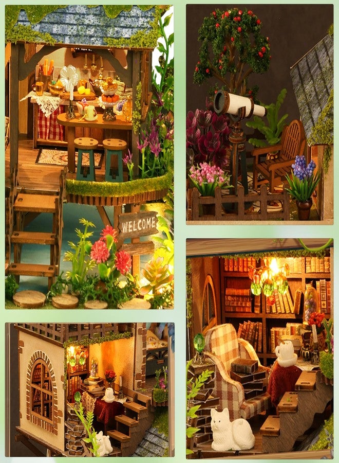 ISSEVE DIY Miniature House Kit, Tiny House Dollhouse Kit for Adults, Mini House Building Kits, Halloween Christmas Home Bookshelf Decoration, Gifts for Family and Friends (Forest Adventure) - Image 4